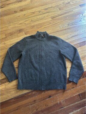 J Crew Men's 1/4 Zip Lambswool Sweater Gray Size Large Pullover Warm Knit Ribbed